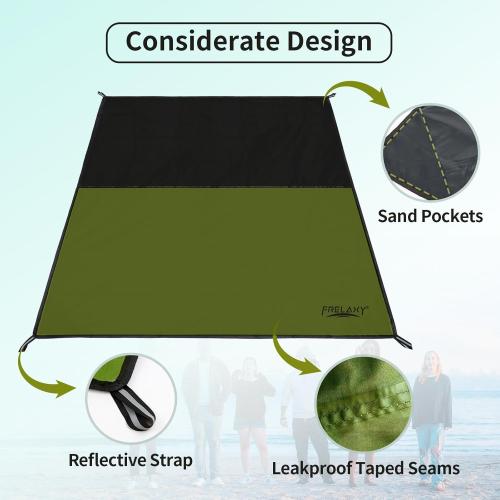 Frelaxy Pocket Picnic Blanket, Waterproof Sandproof Beach Mat, Compact Camping Tarp for Festivals, Hiking, Travel, Outdoor Recreation