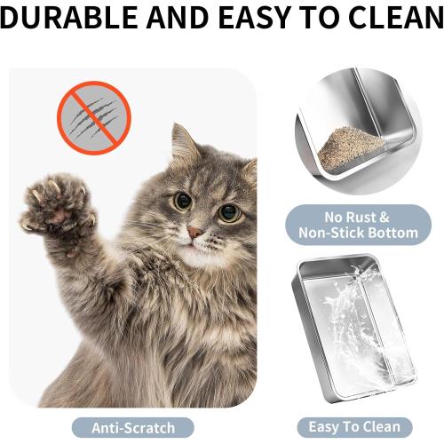Prodigen Stainless Steel Cat Litter Box with Lid High Wall Sides Enclosure, Non-Sticky, Anti-Leakage, Easy Cleaning, with Cat Mat & Metal Scoop, 19.6 L x 14 W x 12 H