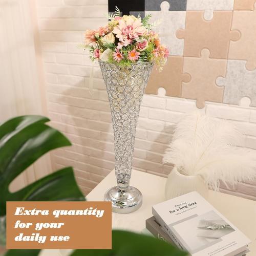 Rtteri 4 Pcs 20 Inch Tall Crystal Vase for Centerpieces Wedding Christmas Metal Crystal Trumpet Flower Vase Stand for Holiday Table Floor Wedding Banquet Celebration, Classic Elegance(Silver)