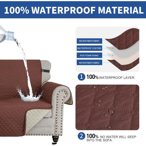 Coffee XINEAGE Quilted Sofa Cover Waterproof Couch Covers for 3 Cushion Couch, Super Soft Washable Slipcover with Pockets & Non-Slip Elastic Straps, Thick Furniture Protector (Sofa, Coffee)