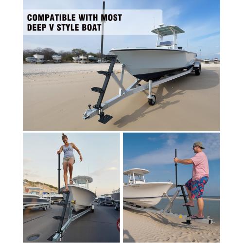 Boat Trailer Steps, Heavy-Duty Trailer Tongue Steps with Safety Grab Handle, Fits 3 x 3 & 3 x 5, 450lbs Capacity (4 Step, Textured Tread)