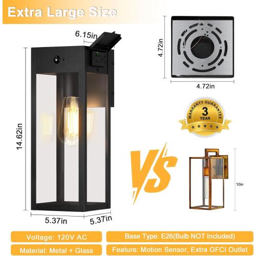 Porch Lights with GFCI Outlet, Large Motion Sensor Outdoor Lights