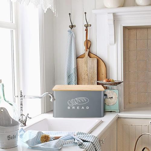 Size 11.566.75.5 Color Blue Bread Box, Bread Box for Kitchen Countertop, GA Homefavor Bread Bin, Bread Holder with Bamboo Lid, 11.566.75.5, Grey