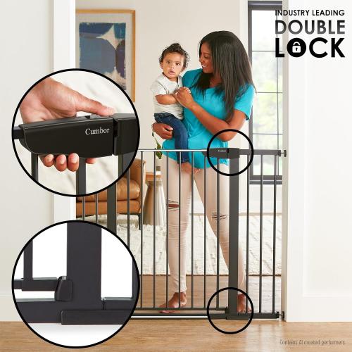 Cumbor 36 Extra Tall Baby Gate, 30-46 Dog Gate Indoor Black | Dual Lock Pet Gates with Wide 2-Way Door, Pressure Mounted Safety Gate for Babies & Pets, Fits Doorways, Stairs, and Entryway