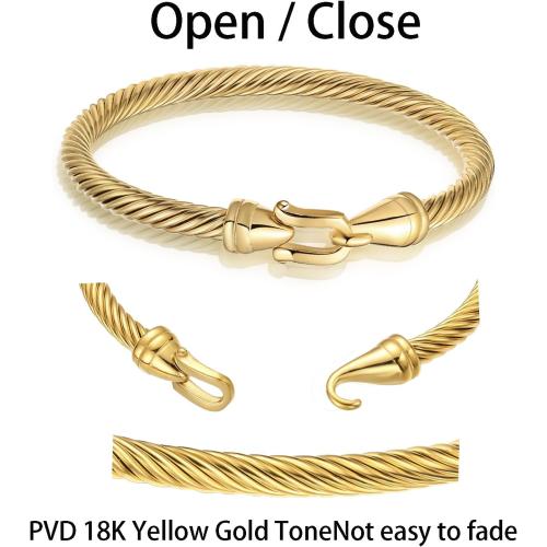 Stainless steel twisted wire bracelet with hook and loop, Twisted Cable Stylish Fine Stainless Steel Cable Cuff Bracelet with Hook Clasp Bracelets Jewelry for Women, Fashionable Roman numeral bracelet suitable for women(Gold)