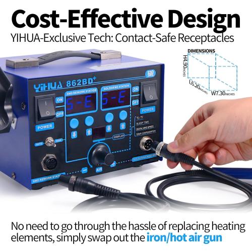 YIHUA 862BD  SMD ESD Safe 2 in 1 Soldering Iron Hot Air Rework Station °F /°C with Multiple Functions