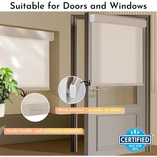 Color Beige Persilux Light Filtering Roller Shades for Window Blinds,Cordless,Linen Fabric,Thermal Insulated Fabric UV Protection Shades for Home,Office,Bedroom,Door,Light Filtering-Beige