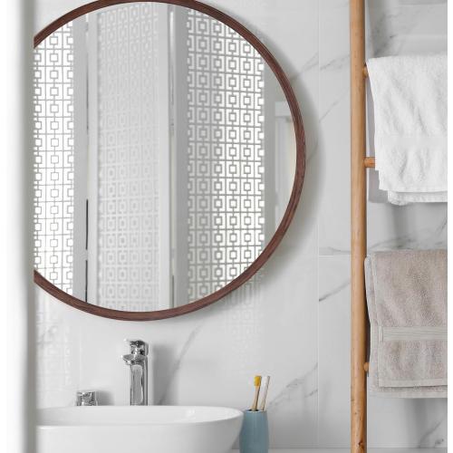 Round Solid Oak Wood Mirror, 24x24 Inch Medium Size, Walnut Frame, Modern Decorative Wall Makeup Mirror for Bathroom, Bedroom, Living Room(Walnut, 24 x 24)