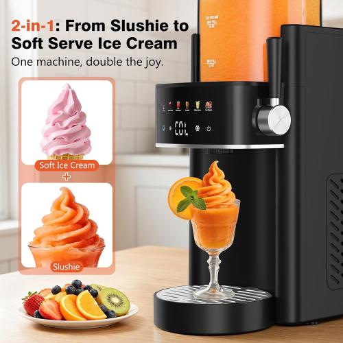 Slushie Machine, Frozen Drink and Ice Cream Machine for Home, Black | Slushy Margarita Frozen Drink Soft Serve Ice Cream Machine, 6 Preset, No Ice Needed, Fast Freeze, Temp Control, Easy to Clean