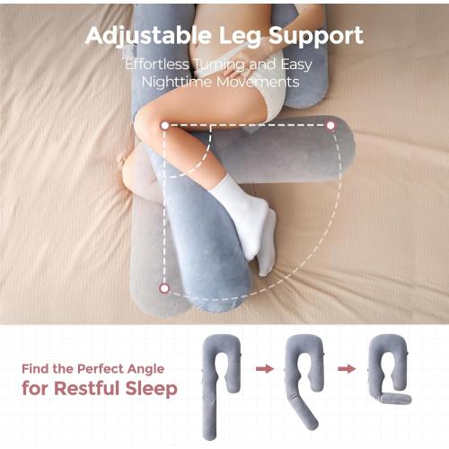 Momcozy Pregnancy Pillow for Sleeping, Dreamlign U Pro Maternity Pillow with Adjustable Leg Pillow, Removable Cover - Support for Back, Hip, Belly, Legs for Pregnant Women, 50-72 Inch Full Body Pillow