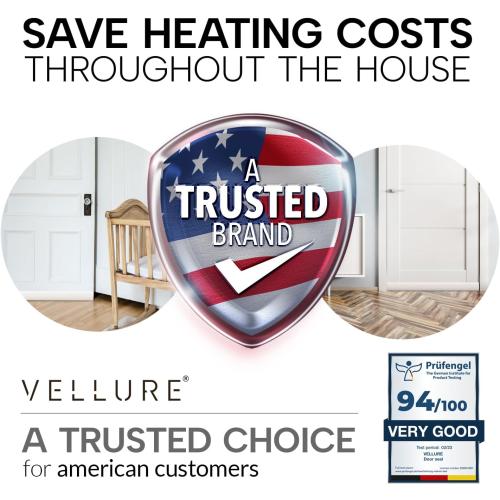 Vellure® Door Draft Stopper for Bottom of Door - Premium Door Sweep for Bottom of Door/Weather Stripping Door Seal (Save Energy – installs Quickly and Easily) Door Strip Ideal for