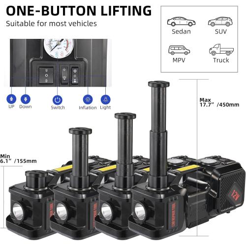 Electric Car Jack kit 5 Ton 12V Electric Floor Jack Lift for Vehicle, Electric Hydraulic Jack Auto Repair Tool Set with Built-in Inflator and Impact Wrench for SUV Sedan Truck Tire Change