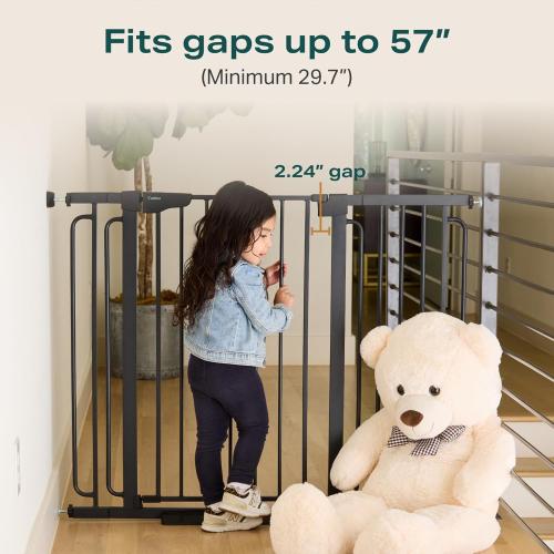 Cumbor 36 Extra Tall Baby Gate for Stairs, 29.7-57 Extra Wide Dog Gate for Doorways Hallways, Pressure Mounted Child Gate for Wide Opening, Auto Close Personal Safety for Babies and Pets, Black