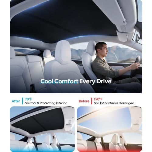 Wigoo Tesla New Model Y Juniper Accessories Sunshade Roof [Never Sag, Nano Ice-Crystal Coatings] Heat Insulation Glass Roof Sun Shade, Accessories for Tesla New Model Y 2025 2026 Launch, Black