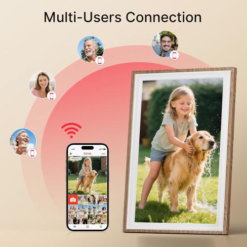 Frameo 10.1 Digital Picture Frame, Smart WiFi Digital Photo Frame with 1280x800 HD IPS Touch Screen 32GB Storage Auto-Rotate Wall Mounted, Share Photos/Videos Remotely(Brown&White)