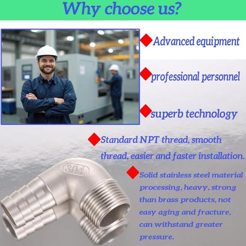 3/4 Hose Barb x 3/4 Male NPT 304 Stainless Steel 90 Degree Elbow- Home Brew Pipe Fitting，lead-free，2 pcs