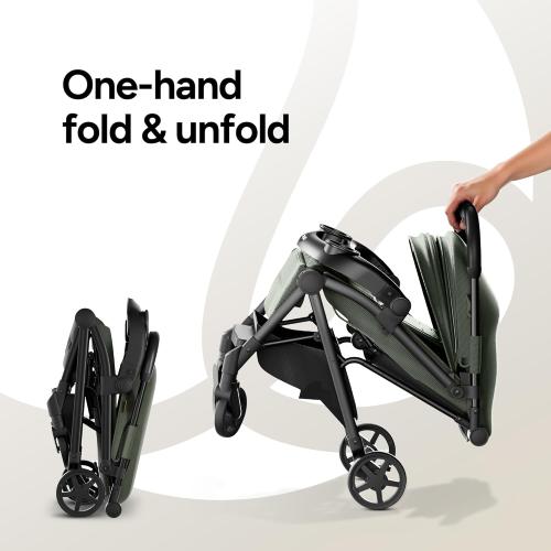 Mompush Lithe V2 Lightweight Travel Stroller, Compact Foldable Baby Stroller with Travel Bag, One-Hand Fold Stroller, Snack Tray, Mechanical Recline Seat, Airplane-Ready, UPF 50  Canopy & Rain Cover