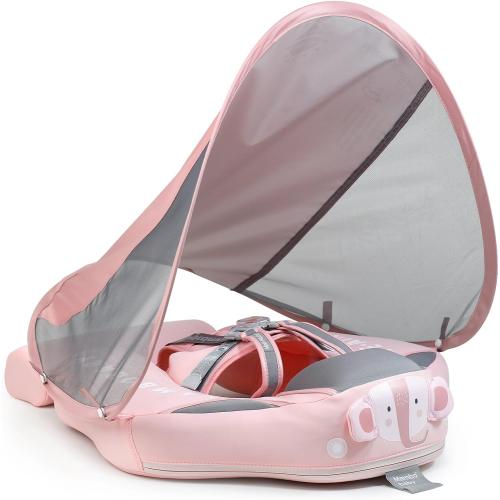 Mambobaby Baby Swim Float with Canopy & Tail Infant Pool Float Non-Inflatable Toddler Swim Float with Skin-Friendly Material for 3-24 Months Baby Boys Grils Elephant Pink | UPF50  Sun Protection, Skin-Friendly, Non-Inflatable, Removable Canopy & Tail, 3-24 Months Baby Boys Girls