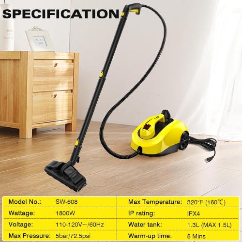 Yellow TVD Steam Cleaner, Heavy Duty Canister Steamer with 26 Accessories, Steam Mop with 5M Extra-Long Power Cord for Home Floor Cleaning, Grout, Upholstery, Car Detailing