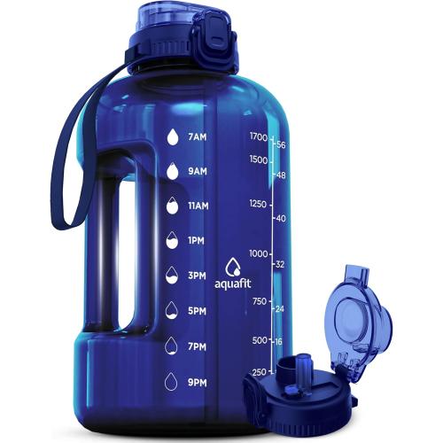 Size 64oz Color White AQUAFIT Half Gallon Water Bottle with Time Marker - Straw & Chug Lid - BPA Free Gym Water Bottle with Straw - Big Gallon Jug ( 64 oz - 2in1 Lid)