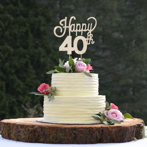 LINGTEER Happy 40th Birthday Gold Rhinestone Cake Topper - Cheers to 40th Birthday Forty Years Old Anniversary Party Cake Centerpieces Topper Decorations Gift Sign.