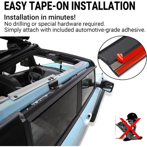 Bronco Rain Guard Window Visor Wind Deflectors for Bronco Accessories 4-Door 2021 2022 2023 Smoke Tint Premium Series Sun Rain Guards Compatible with Bronco 6th Gen.4-Door (4PCS)