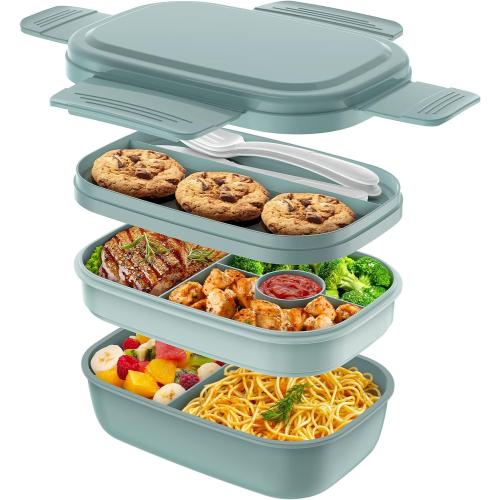 Adult Lunch Box,3 Stackable Bento Lunch Containers for Adults, Modern Minimalist Design Bento Box with Utensil Set, Leak-Proof Lunchbox for Dining Out, Work, Picnic