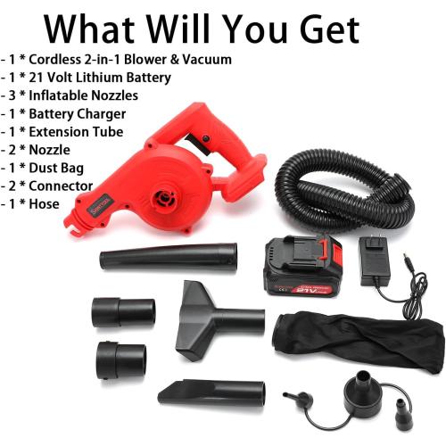 Mini Leaf Blower Red,2-in-1 Cordless Small Blower with 4.0Ah Battery and Charger,21v Blower for Inflating,Blowing Leaf,Clearing Dust & Small Trash,Car by SHINTYOOL