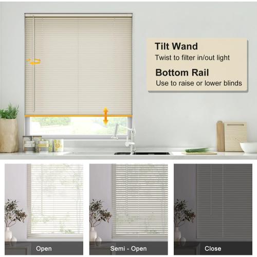 LazBlinds No Drill 1 Vinyl Mini Blinds, 35 W x 64 H, Cream | Cordless Tool Free Blinds for Windows, Light Filtering Horizontal Window Blinds & Shades