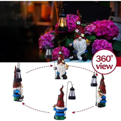 Pohabery Gnomes Outdoor Statue with Solar Lights,Solar Garden Gnomes Decorations for Yard Patio Outside Gnome Garden Decor, Gnomes Gifts for Women Mom