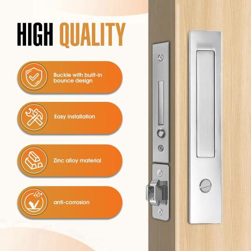 Pocket Door Locks,Pocket Door Privacy Lock,Pocket Door Handles with Lock,Pocket Door Hardware with Edge pulls for Sliding,Folding Doors(Silver,Privacy Type)