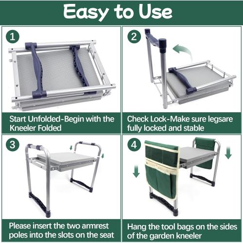 Garden Kneeler and Seat with 11.5 Wide Pad, Foldable Garden Stool with 2 Tool Bags, Heavy Duty Garden Kneeler for Gardening, Women, Horticulturist