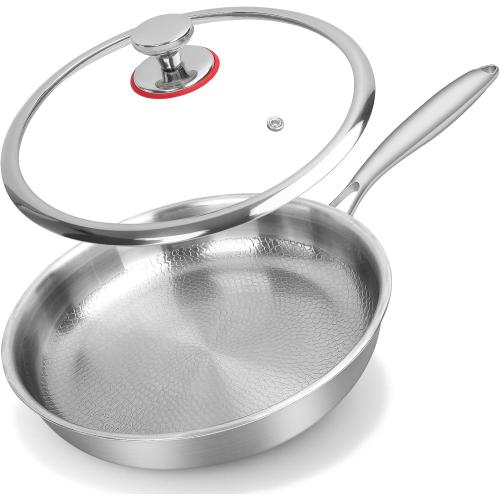 Titanium Hammered Pan Pro with Lid - 11.02 Inch Titanium Non Stick Frying Pan | Scratch-Resistant, Even Heating Cookware for All Stovetops (11in-With Lid)