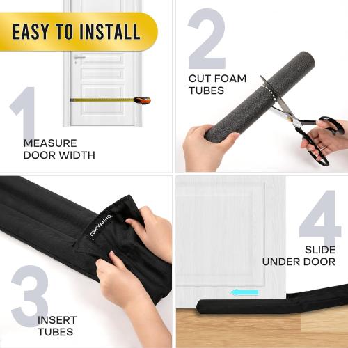 Comfyanno Under Door Draft Stopper - Bottom Door Gap Filler & Seal - Windproof Door Cover - Fits 30” to 36” Door - Block Noise, Sound, Bugs, Hot Air, Wind - Easy Install Draft Blocker - Black