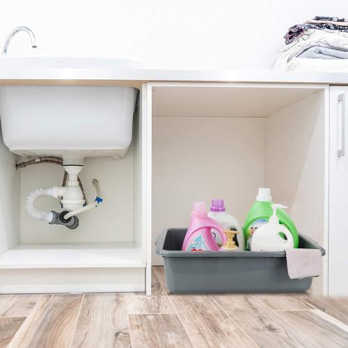 4-Pack Large Bus Tubs, Commercial Tote Box, Plastic Bus Box, 32 L, Grey