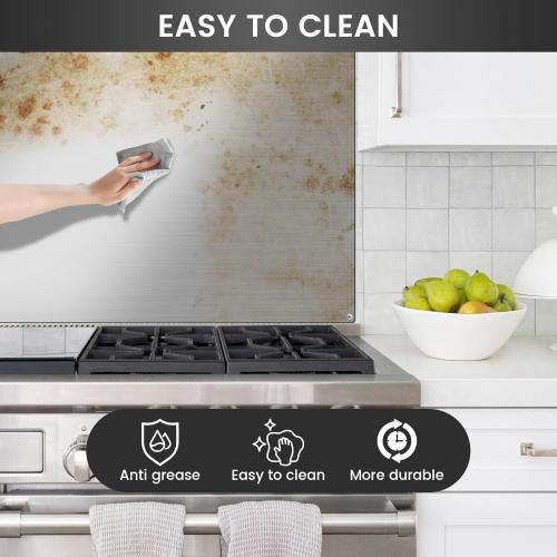 Stainless Steel Backsplash for Stove 29.5x29.5, Stainless Steel Kitchen Backsplash with 4 Pre-Drilled Holes, Ultra Flat and Flushed Metal Panel Splatter Guard for Stovetop, Easy Installation