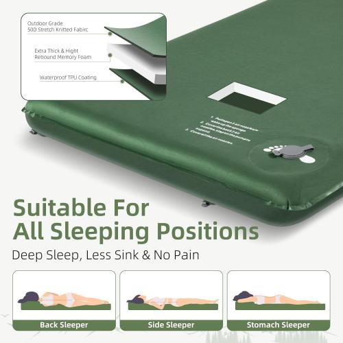 Memory Sleeping Pad, 3.1 Ultra-Thick Foam Sleeping Mats for Camping, Easy Inflate&Deflate,9.5 R-Value Insulated Camping Mattress Pad with Pillow, for Car Travel Tent