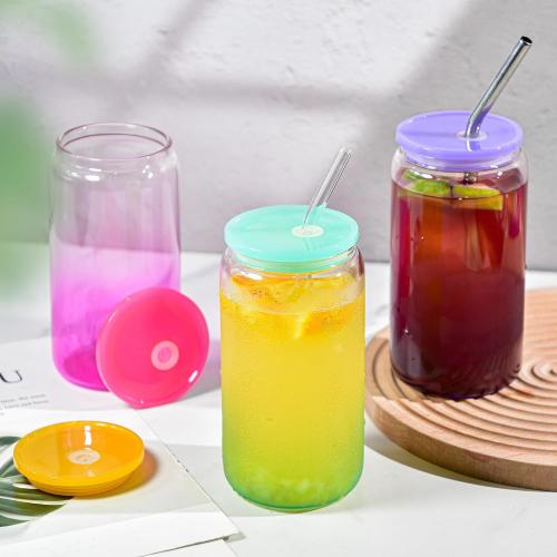 8 Pcs Acrylic Lids for 16 oz Glass Cups Plastic Tumbler Replacement Lids Spill Proof Reusable Glass Cup Lid for Beer Can Iced Coffee Cups Drinking Glasses - Multi-Colored