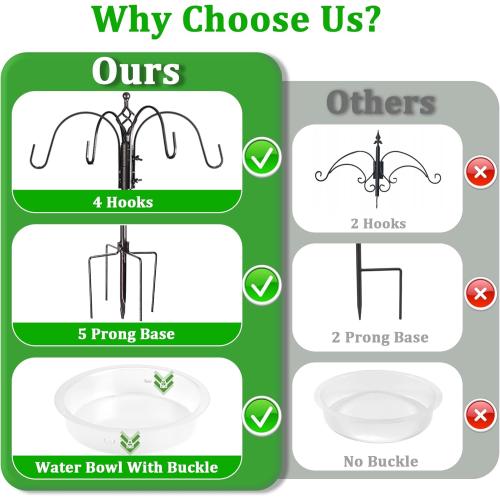 Bird Feeding Station Kit, 94 Inch Metal Birds Feeder Stand Pole with 6-Hook, Bird Bath and Mesh Tray, 5-Prong Base