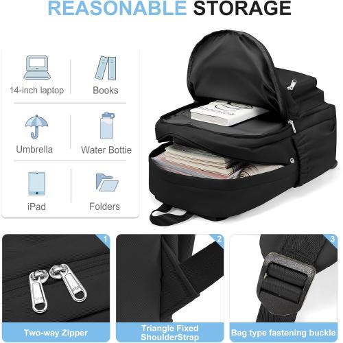 Black College Backpack For Women Men,Lightweight High School Bag,School Backpack With Lots Of Pockets,Cute Bookbag For Teens Boys Girls,Casual Daypack Backpack For School