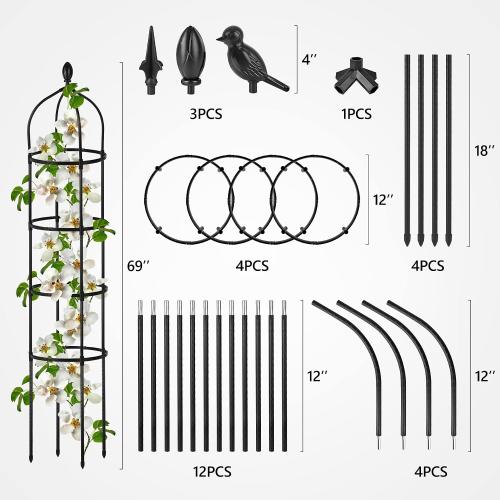 Garden Obelisk Trellis for Climbing Plants Outdoor 6 Ft Rose Bush Round Trellis for Pots Rustproof Metal Plant Flower Trellises for Clematis Vine Jasmine Support Outdoor Indoor