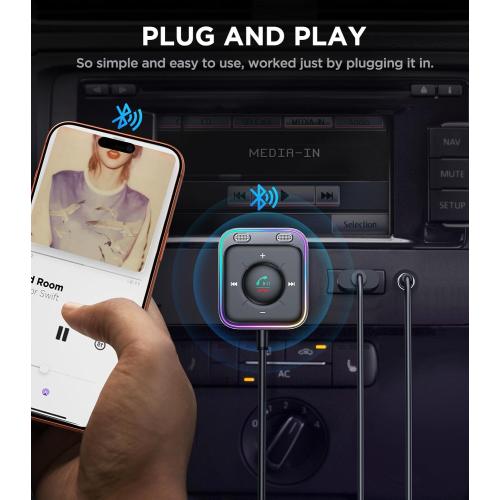 JOYROOM Bluetooth 6.0 AUX Car Adapter, Dual Mics Noise Cancellation, Plug-and-Play, Multifunction Button, 3.5mm Audio Adapter Bluetooth Receiver for Car Hands-Free Calls & Music, Gift for Men, Black