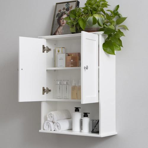 VANIRROR White Bathroom Wall Mounted Cabinet Wooden Over the Toilet Storage | Above Toilet Medicine Cabinets with 2 Door & Adjustable Shelf for Kitchen, Laundry Room, Entryway,Durable MDF Construction