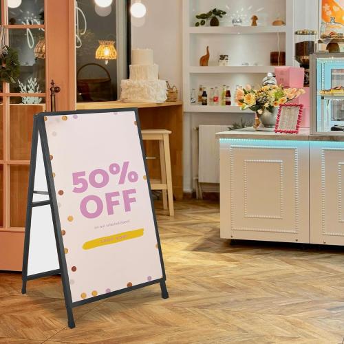 QKA A-Frame Sign Sidewalk Sign 24x36 Inch, Heavy Duty Double-Sided Slide-in Folding Outdoor Sandwich Boards, Suitable for Restaurants, Cafes, Outdoor Events（Frame Only）