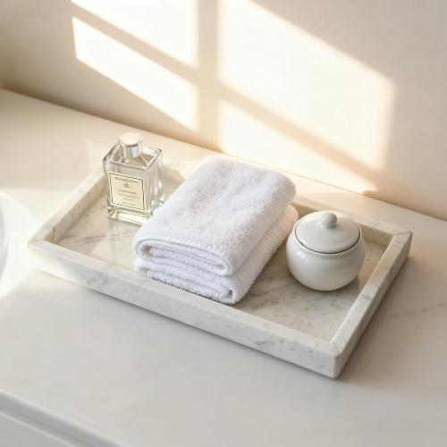Natural Marble Vanity Bathroom Tray, 10 x 6.1 x 0.9 Not Plastic, Real Stone Home Decor Tray for Bathroom,Countertop,Kitchen, Sink Storage Holder Organizer for Soap Candles Perfume