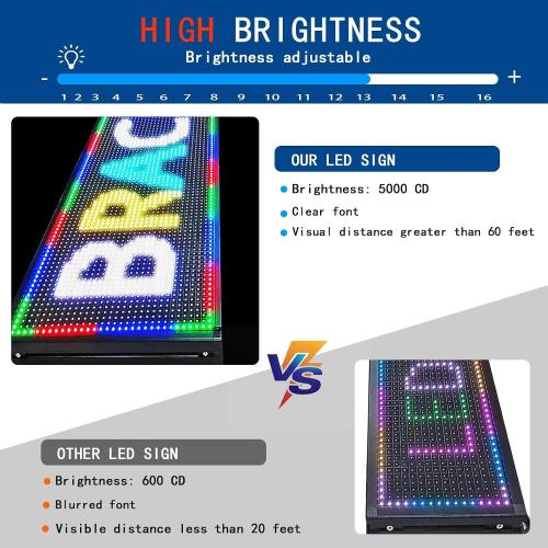 HS Programmable Led Sign Scrolling Outdoor Digital Display Screen Open neon Signs Banner for Business Store Advertising, Electronic Message Board for Restaurants Window Truck , High Brightness Full Color WIFI Control Customized Text P10 115’’x14’’