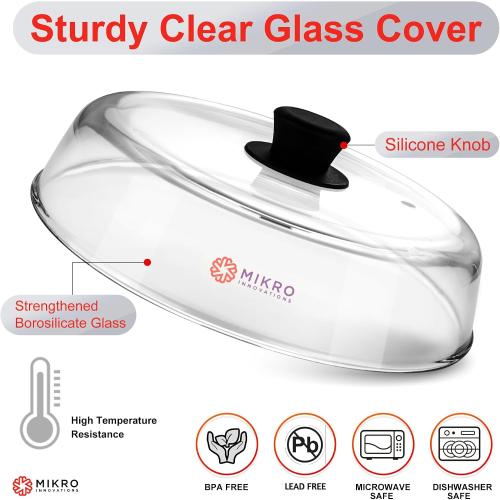10.5-Inch Glass Microwave Splatter Cover – Borosilicate Glass Food Plate Splatter Guard with Vent Hole, BPA-Free, Easy-Grip Silicone Knob, Dishwasher Safe (1, Black, 10.5in)