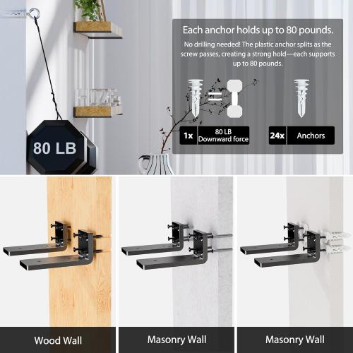 Heavy Duty Metal Shelf Brackets 6-Inch, Set of 4, Modern Black Matte Finish, 1/5 Thick Steel, Easy-to-Install, Strong Support for Shelves, Versatile & Stylish