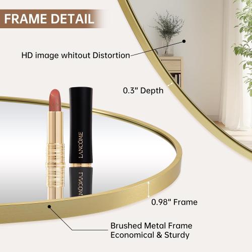 Gold Oval Mirror for Bathroom, 26x38 Inch Oval Bathroom Mirror with Brushed Metal Frame, Wall Mounted Decorative Vanity Mirror for Bathroom, Living Room, Entryway