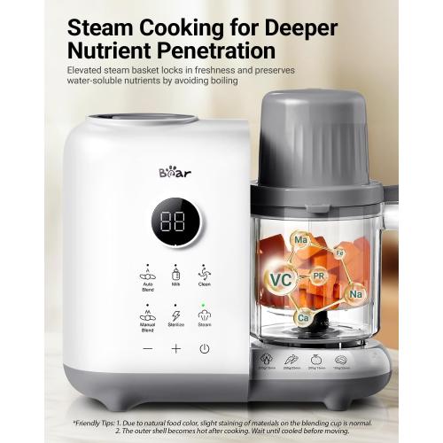Bear Baby Food Maker Steamer&Blender with Dual-Layer Steam Baskets, 18.5oz